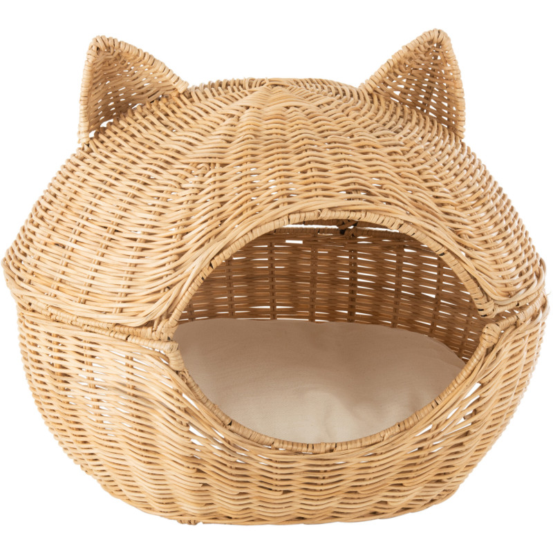 Panier pour chat original rotin naturel clair coussin beige J-Line - 1