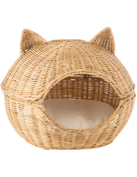 Panier pour chat original rotin naturel clair coussin beige J-Line - 1