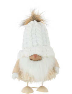 Décoration de Noël Père Noël avec bonnet 35 cm en Polyester Beige Blanc - 1