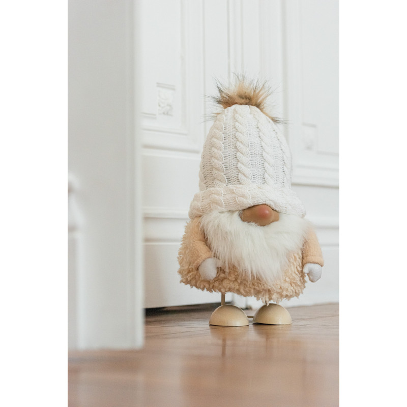 Décoration de Noël Père Noël avec bonnet 35 cm en Polyester Beige Blanc - 2