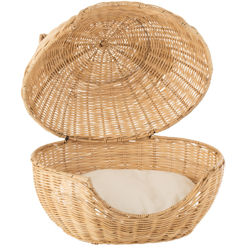 Panier pour chat original rotin naturel clair coussin beige J-Line - 2