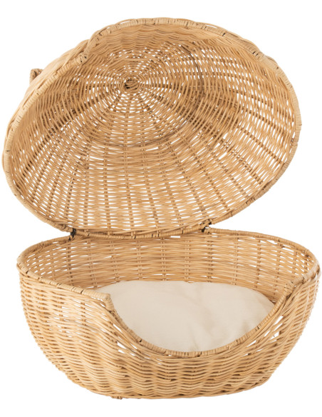 Panier pour chat original rotin naturel clair coussin beige J-Line - 2