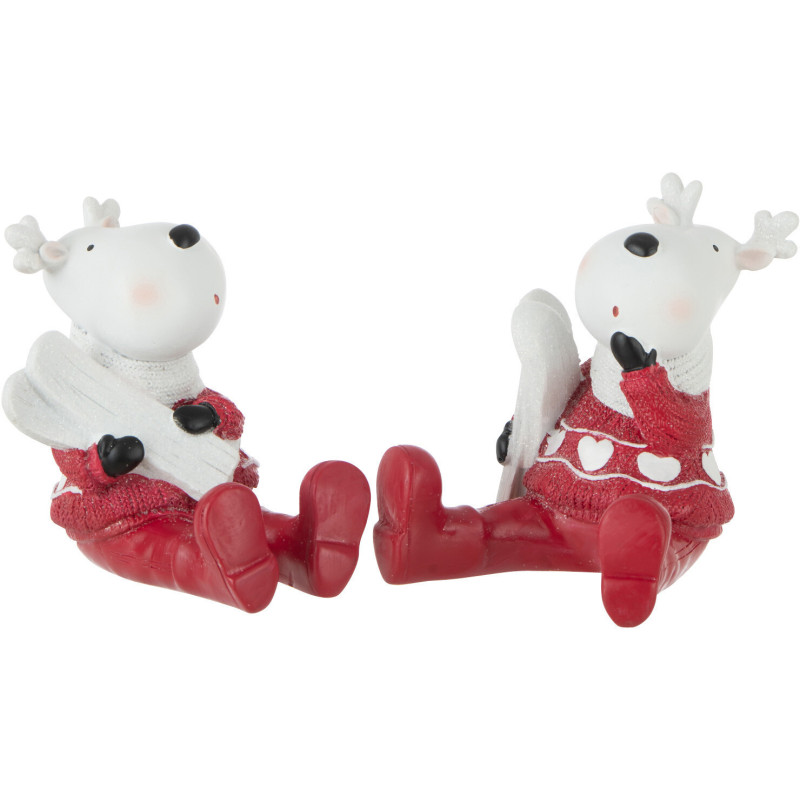Décoration de Noël Rennes assis 10 cm en Résine Blanc Rouge (Lot de 2) - 1