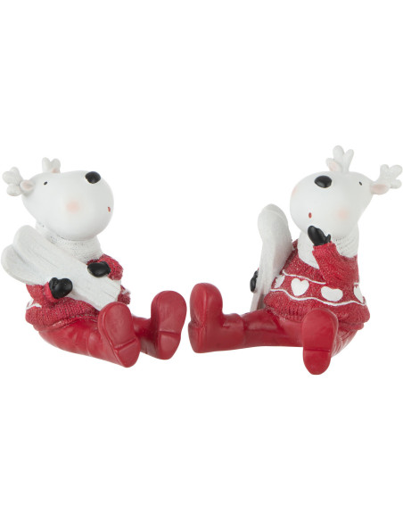 Décoration de Noël Rennes assis 10 cm en Résine Blanc Rouge (Lot de 2) - 1