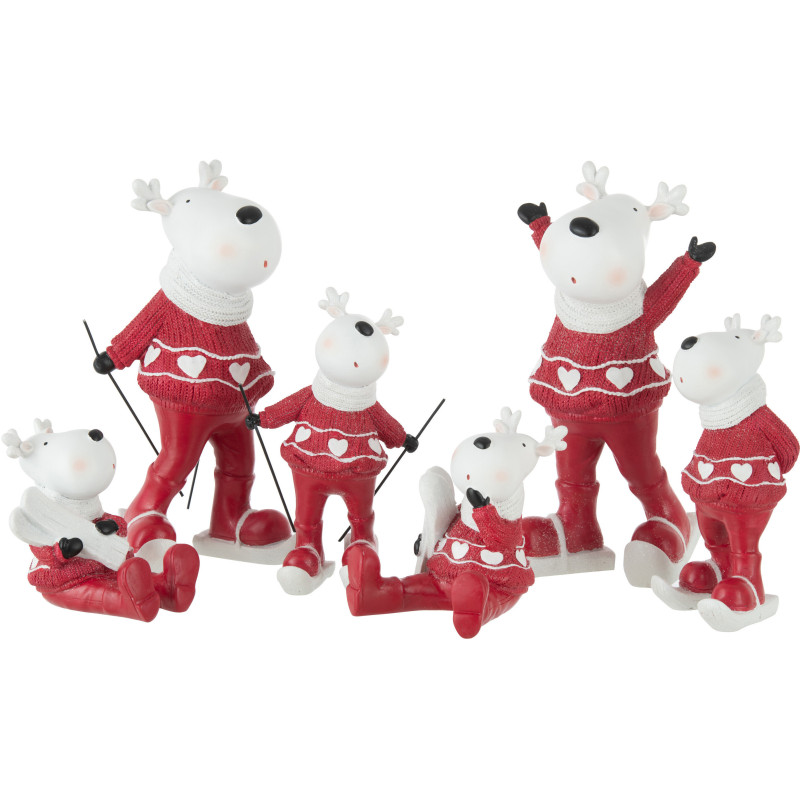 Décoration de Noël Rennes assis 10 cm en Résine Blanc Rouge (Lot de 2) - 2