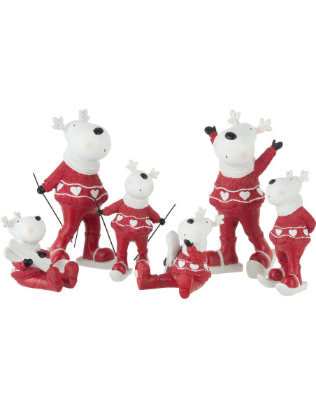Décoration de Noël Rennes assis 10 cm en Résine Blanc Rouge (Lot de 2) - 2