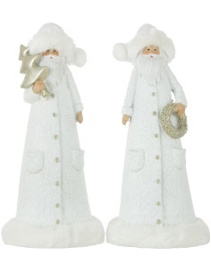Décoration de Noël Pères Noël 25 cm en Résine Blanc Doré (Lot de 2) - 1