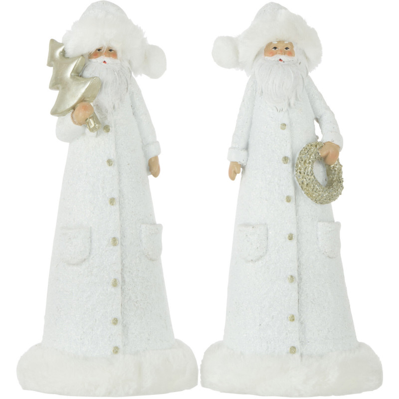Décoration de Noël Pères Noël 25 cm en Résine Blanc Doré (Lot de 2) - 1