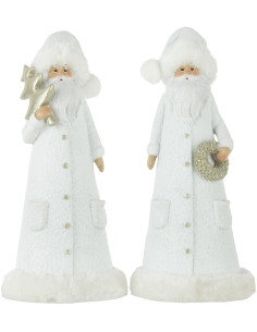 Décoration de Noël Pères Noël 30 cm en Résine Blanc Doré (Lot de 2) - 1