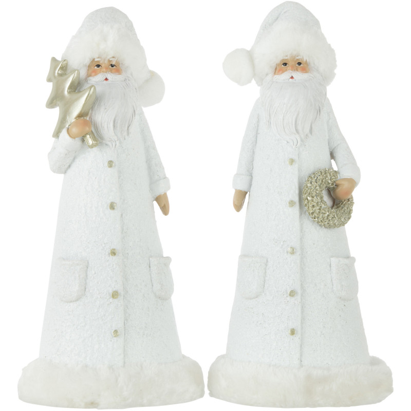 Décoration de Noël Pères Noël 30 cm en Résine Blanc Doré (Lot de 2) - 1