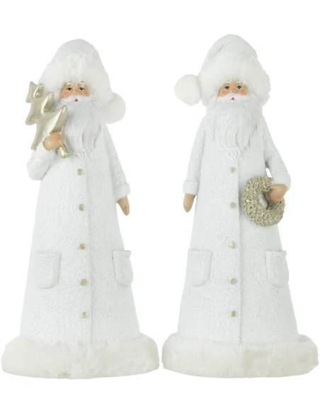 Décoration de Noël Pères Noël 30 cm en Résine Blanc Doré (Lot de 2) - 1