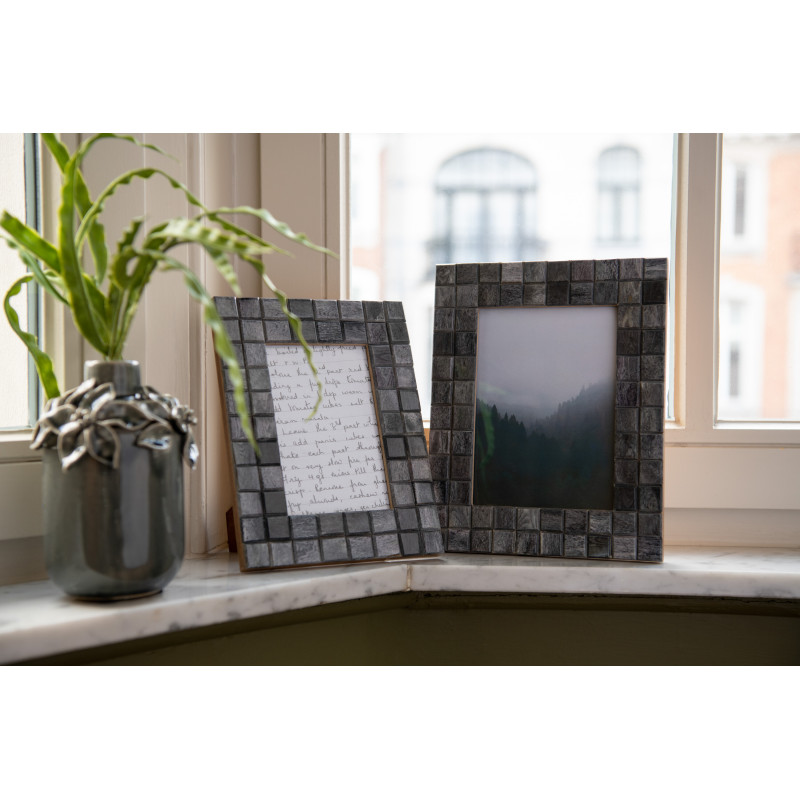 Cadre photo Wall en Bois Corne Gris Motif carrés pour photo 10x15 - 4