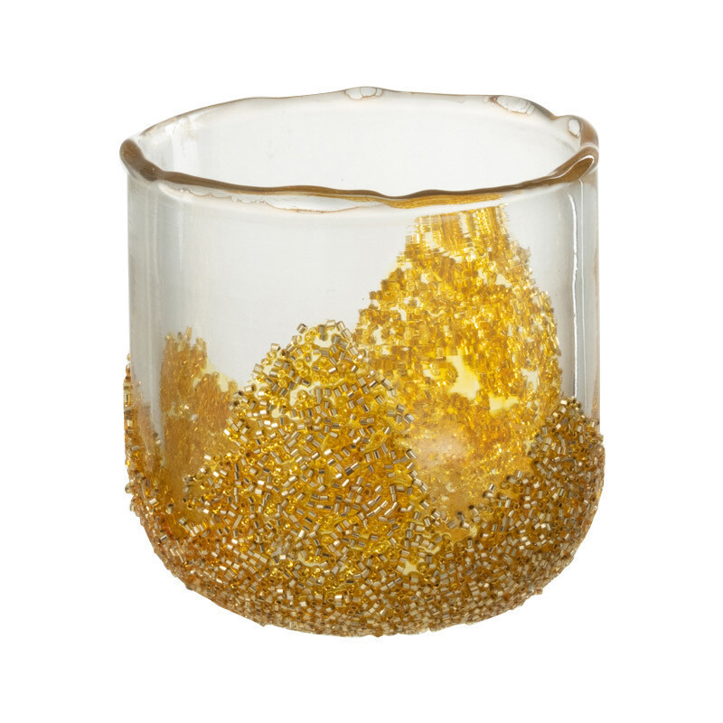 Photophore en verre avec strass dorés D8 cm - 1