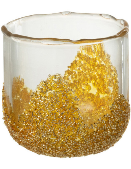 Photophore en verre avec strass dorés D8 cm - 1