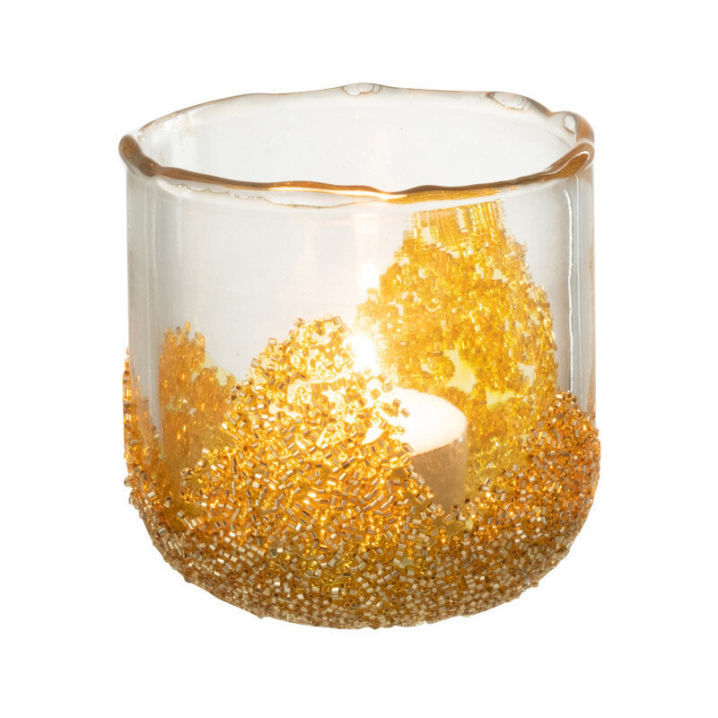 Photophore en verre avec strass dorés D8 cm - 2
