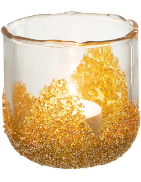 Photophore en verre avec strass dorés D8 cm - 2