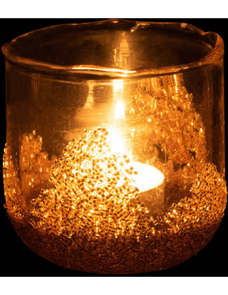 Photophore en verre avec strass dorés D8 cm - 3