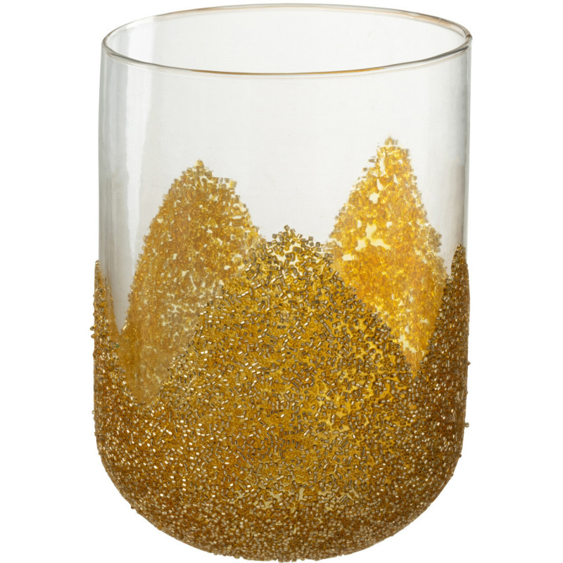 Photophore en verre avec strass dorés D13 cm - 1