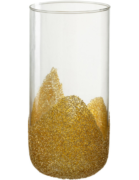 Photophore haut en verre avec strass dorés H28 cm - 1