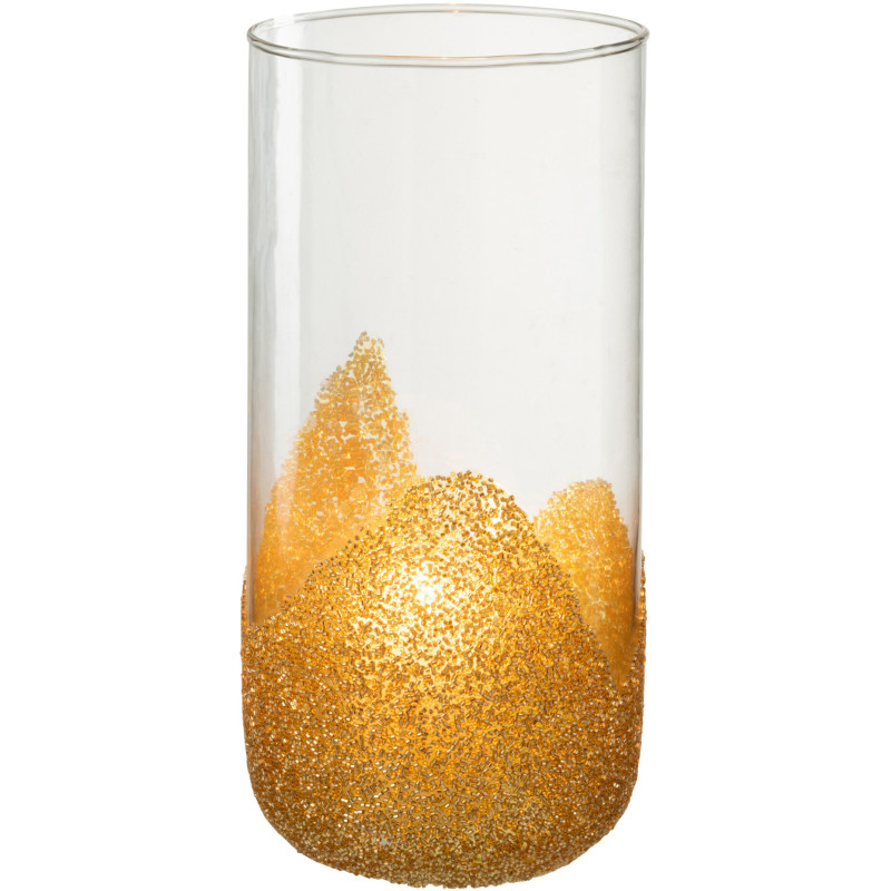 Photophore haut en verre avec strass dorés H28 cm - 2