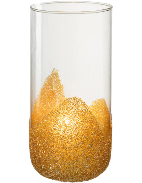 Photophore haut en verre avec strass dorés H28 cm - 2