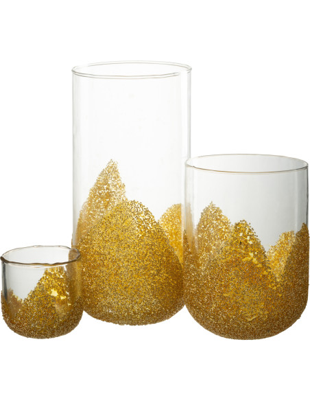 Photophore haut en verre avec strass dorés H28 cm - 4