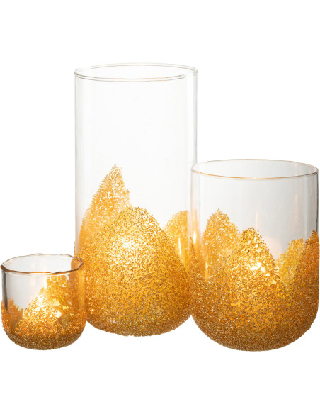 Photophore haut en verre avec strass dorés H28 cm - 5