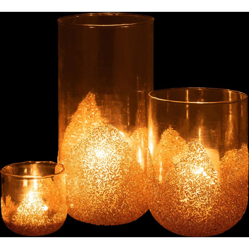 Photophore haut en verre avec strass dorés H28 cm - 6