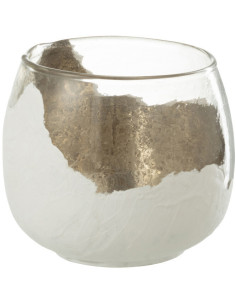 Photophore en verre transparent Vague blanche H10 cm - 1