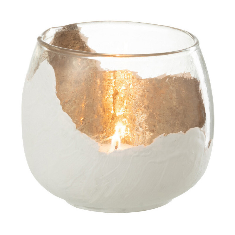 Photophore en verre transparent Vague blanche H10 cm - 2