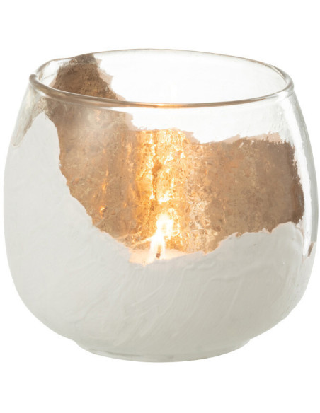 Photophore en verre transparent Vague blanche H10 cm - 2