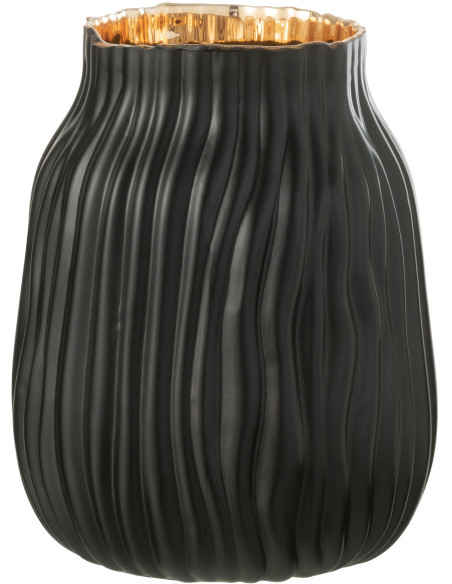 Vase original design noir en verre strié H20 cm - 1