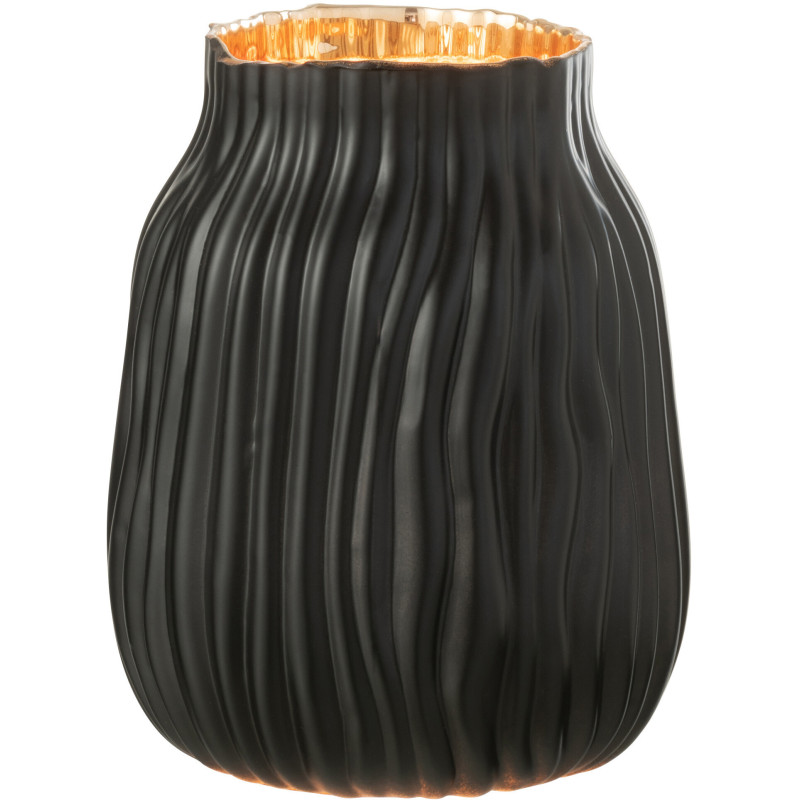 Vase original design noir en verre strié H20 cm - 2