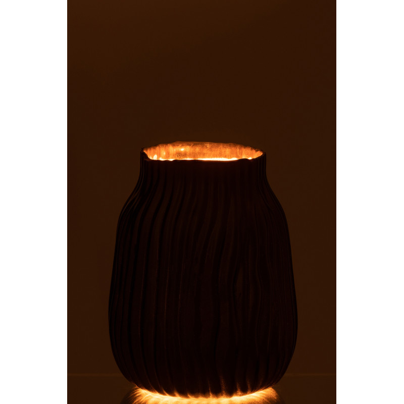 Vase original design noir en verre strié H20 cm - 3