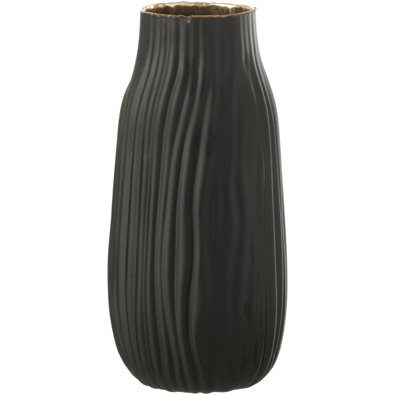 Vase original design noir en verre strié H36 cm - 1