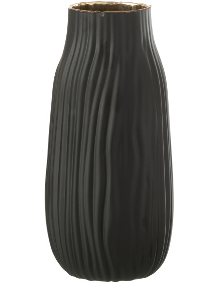 Vase original design noir en verre strié H36 cm - 1