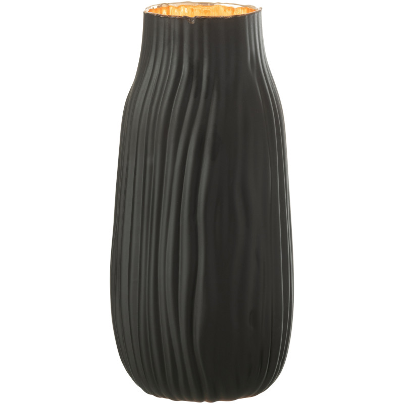 Vase original design noir en verre strié H36 cm - 2