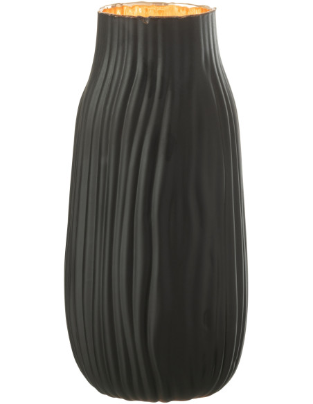 Vase original design noir en verre strié H36 cm - 2