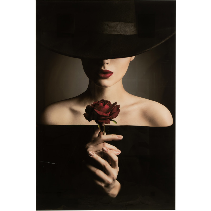 Tableau sur verre XL Rectangulaire Femme avec chapeau Rosala 100x150 - 1