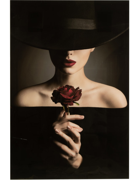 Tableau sur verre XL Rectangulaire Femme avec chapeau Rosala 100x150 - 1