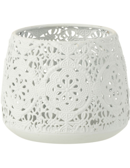 Photophore rond style oriental en métal blanc D11 cm - 1