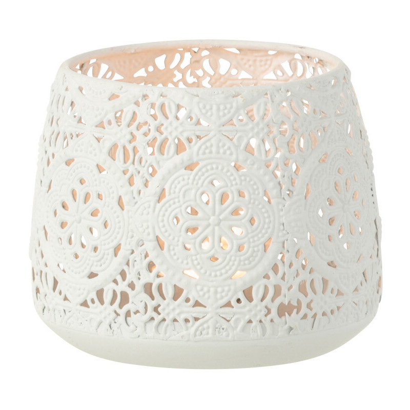 Photophore rond style oriental en métal blanc D11 cm - 2