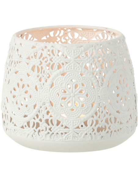 Photophore rond style oriental en métal blanc D11 cm - 2