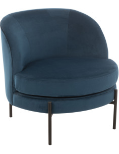 Fauteuil confort bas tissu bleu et métal noir - 1
