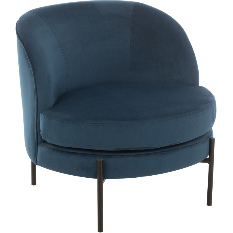 Fauteuil confort bas tissu bleu et métal noir - 1