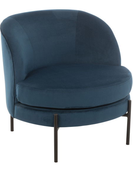 Fauteuil confort bas tissu bleu et métal noir - 1
