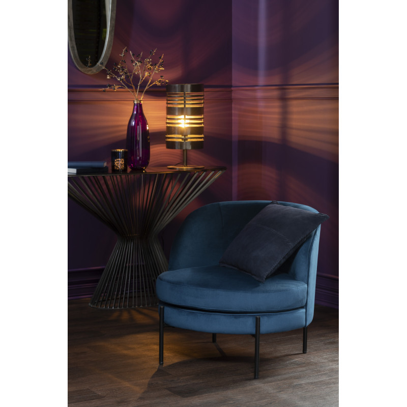 Fauteuil confort bas tissu bleu et métal noir - 2