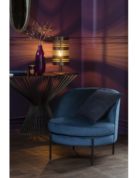 Fauteuil confort bas tissu bleu et métal noir - 2