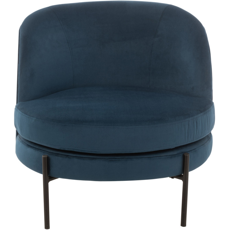 Fauteuil confort bas tissu bleu et métal noir - 3