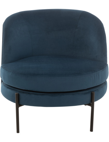 Fauteuil confort bas tissu bleu et métal noir - 3